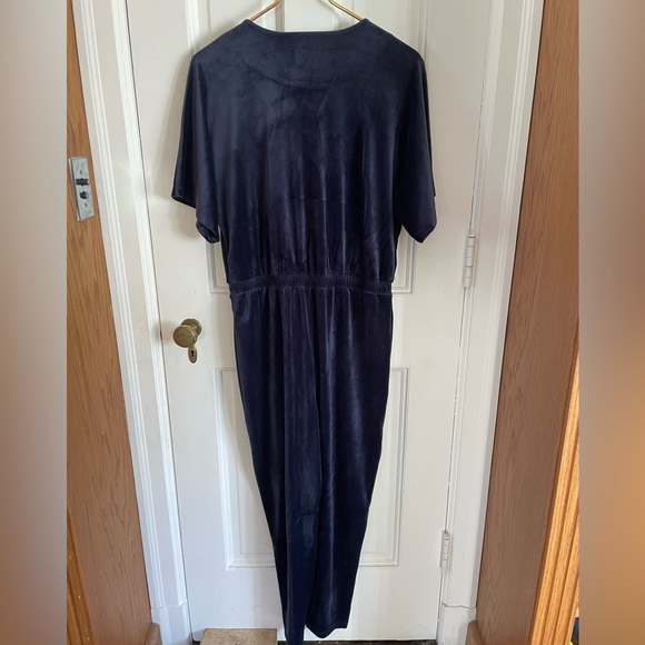 Anthropologie Velvet Jumpsuit Saturday Sunday Navy Blue Stretch V Neck. Pull On. - Picture 8 of 11